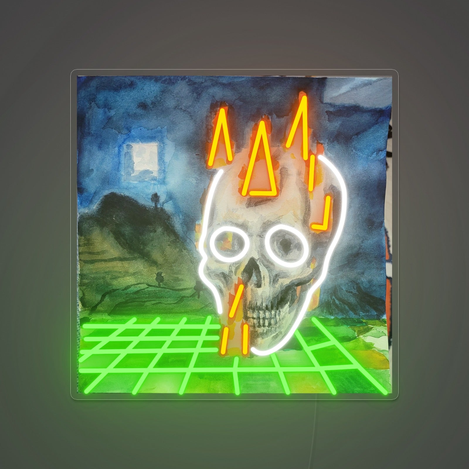 FLAMING SKULL PAINTING