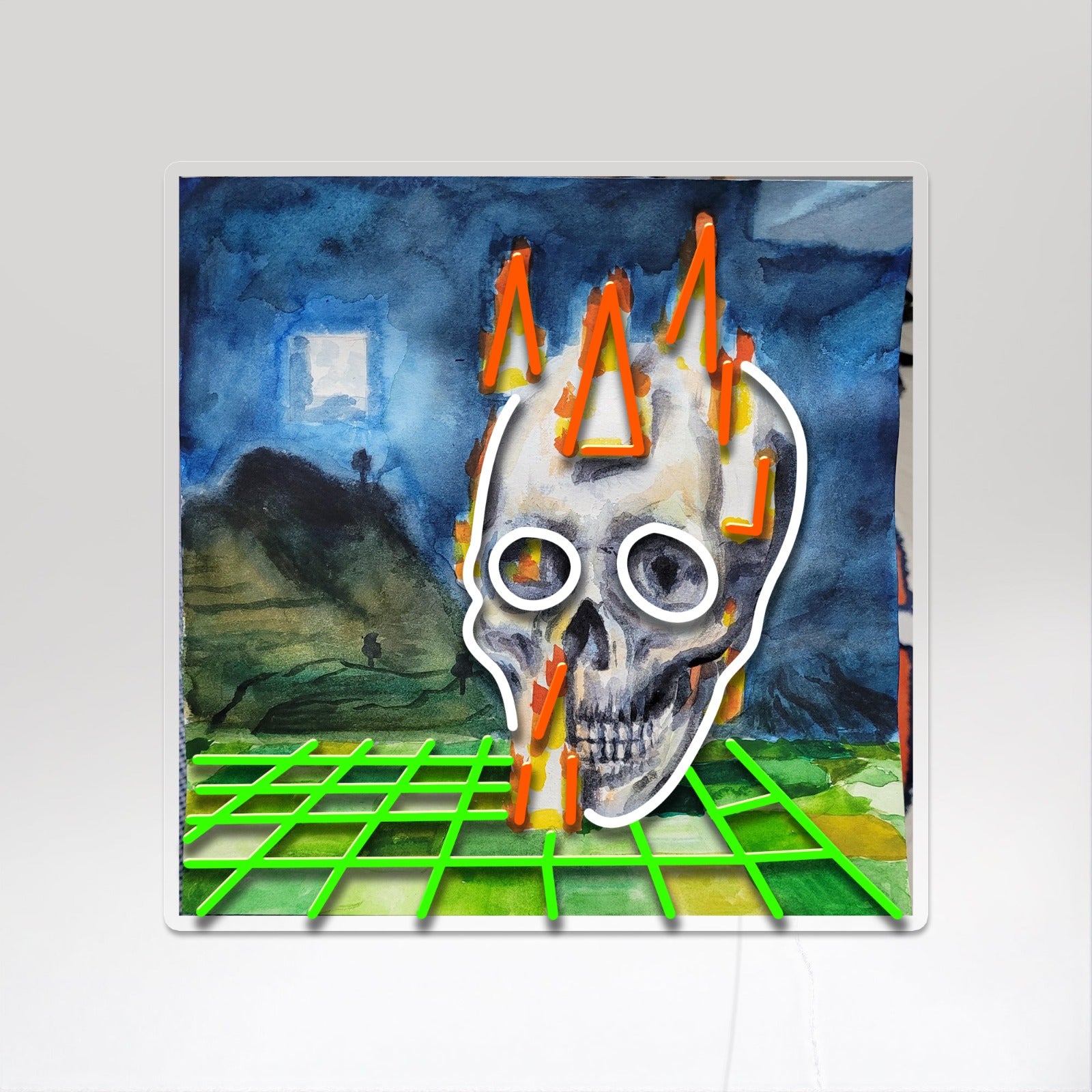 FLAMING SKULL PAINTING