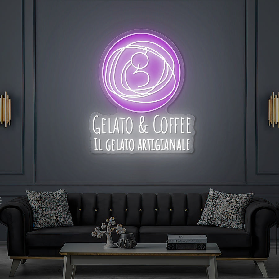 Enseigne LED Néon Personnalisée Gelato & Coffee Artisan Glacier