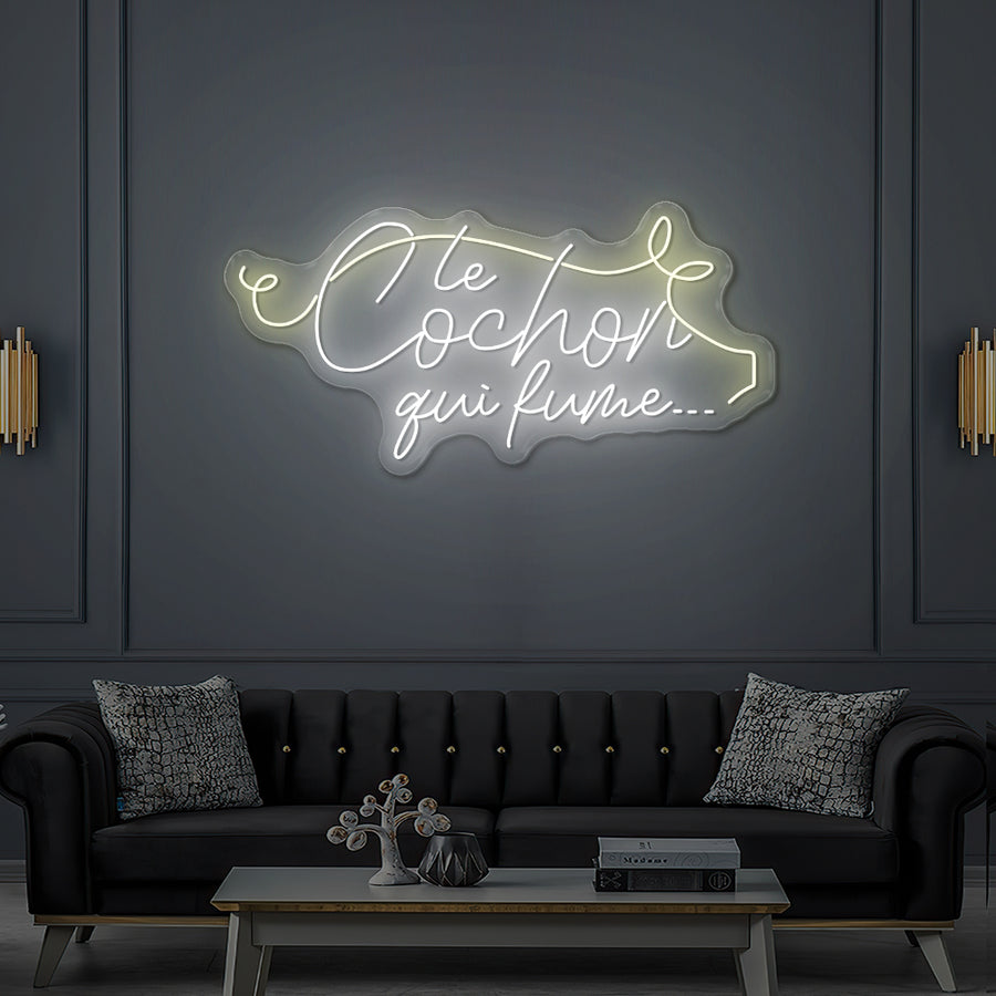 Enseigne LED Néon Personnalisée Le Cochon qui fume