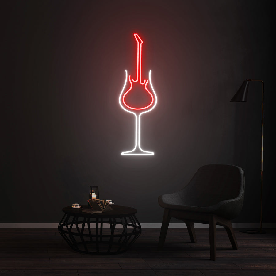 Customizable LED Neon Sign - Wine & Guitar