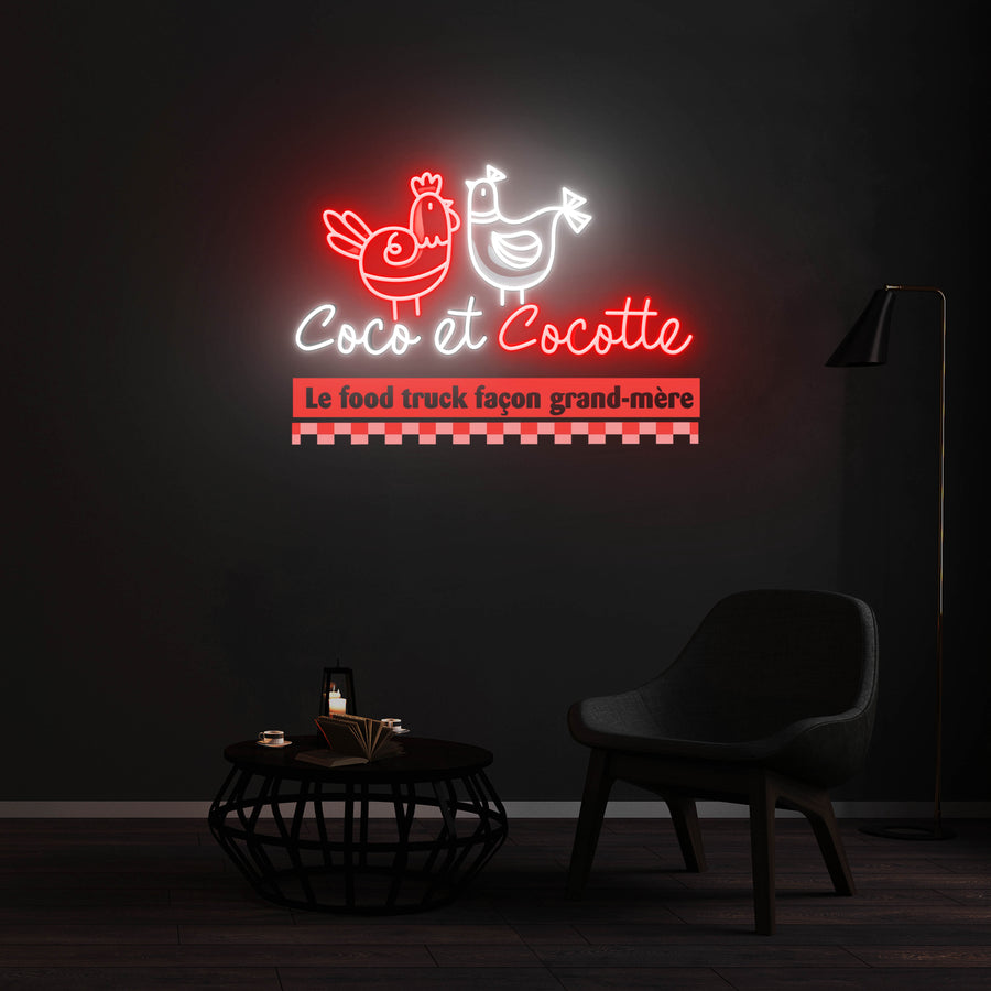 Enseigne LED Néon Personnalisée - Coco et Cocotte