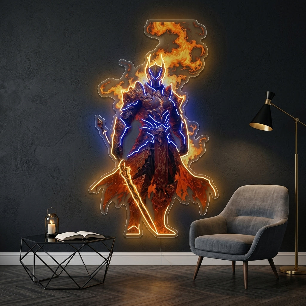 Personnalisation Enseigne LED Néon - Man with Sword Fire Behind
