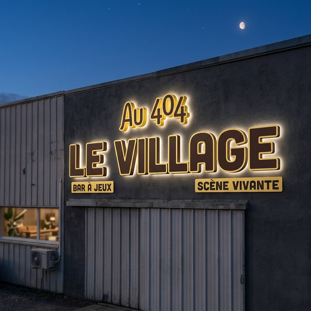 Au 404 le village · Lettres lumineuses rétroéclairées