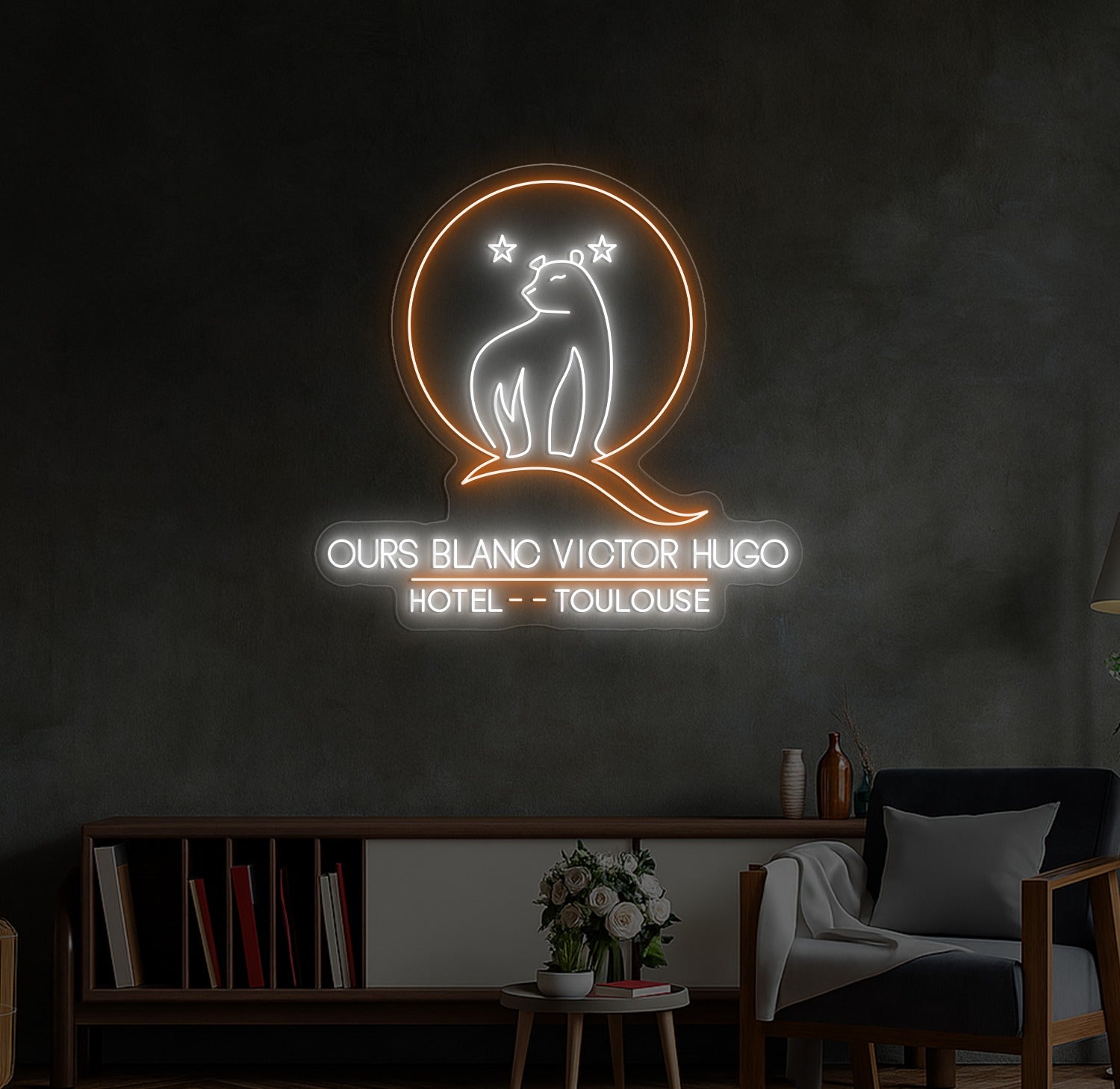 Enseigne LED Néon Personnalisée Hôtel Ours Blanc