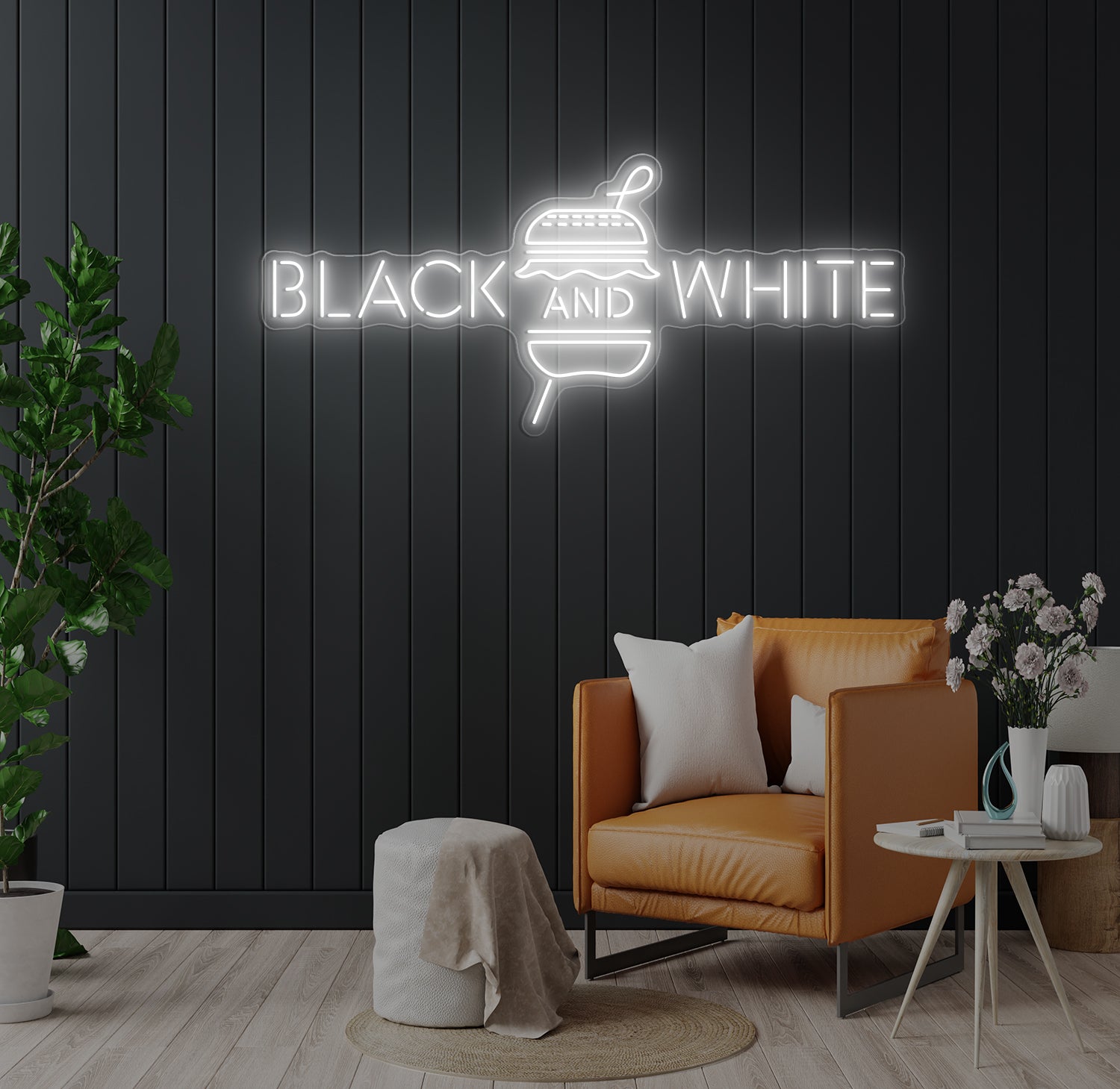Enseigne LED Néon Personnalisée Black & White Burger