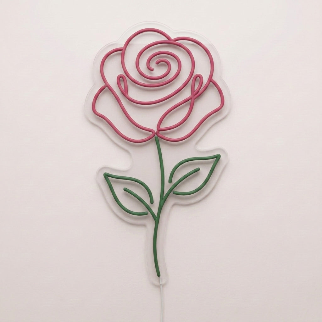 Enseigne néon LED ROSE — motif nature, fabriquée sur-mesure par Lumicorne (vue 2)