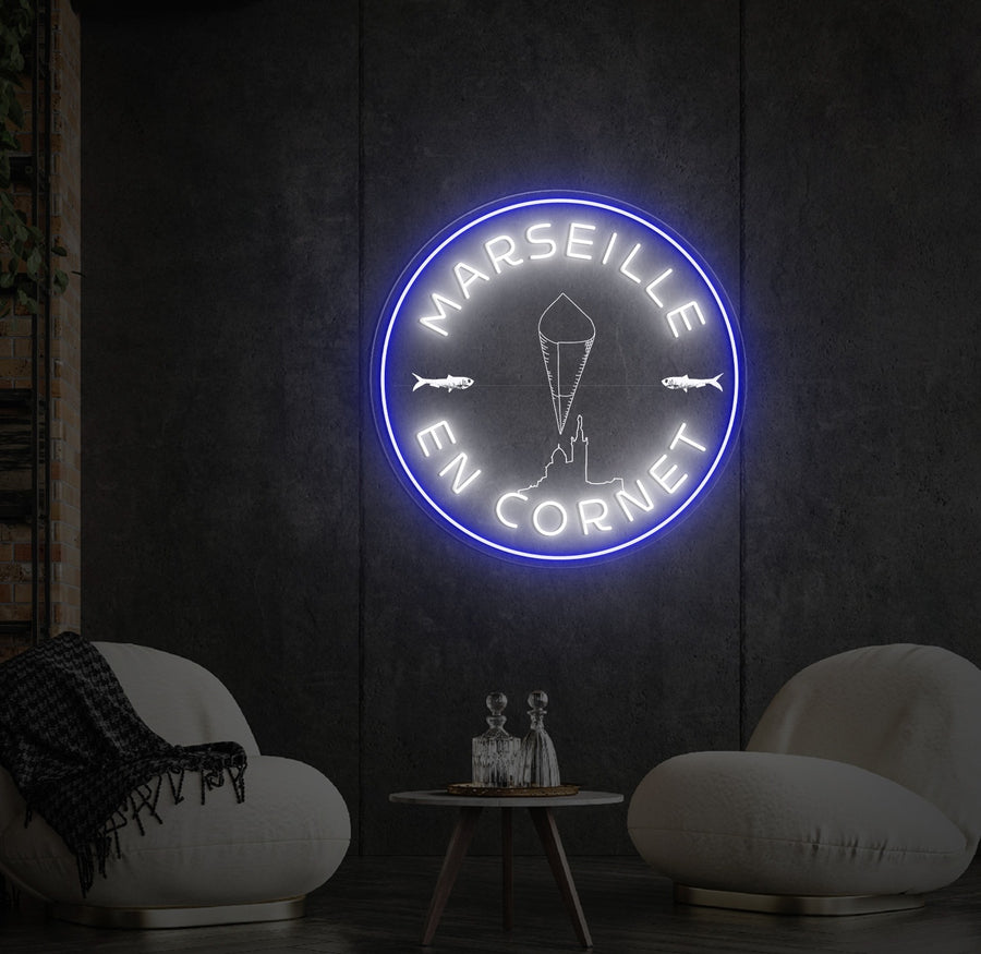 Custom LED Neon Sign Marseille in a Cone