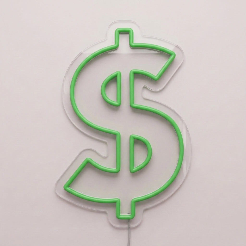 Enseigne néon LED DOLLAR — décoration sur le thème money, fabriquée sur-mesure par Lumicorne (vue 2)