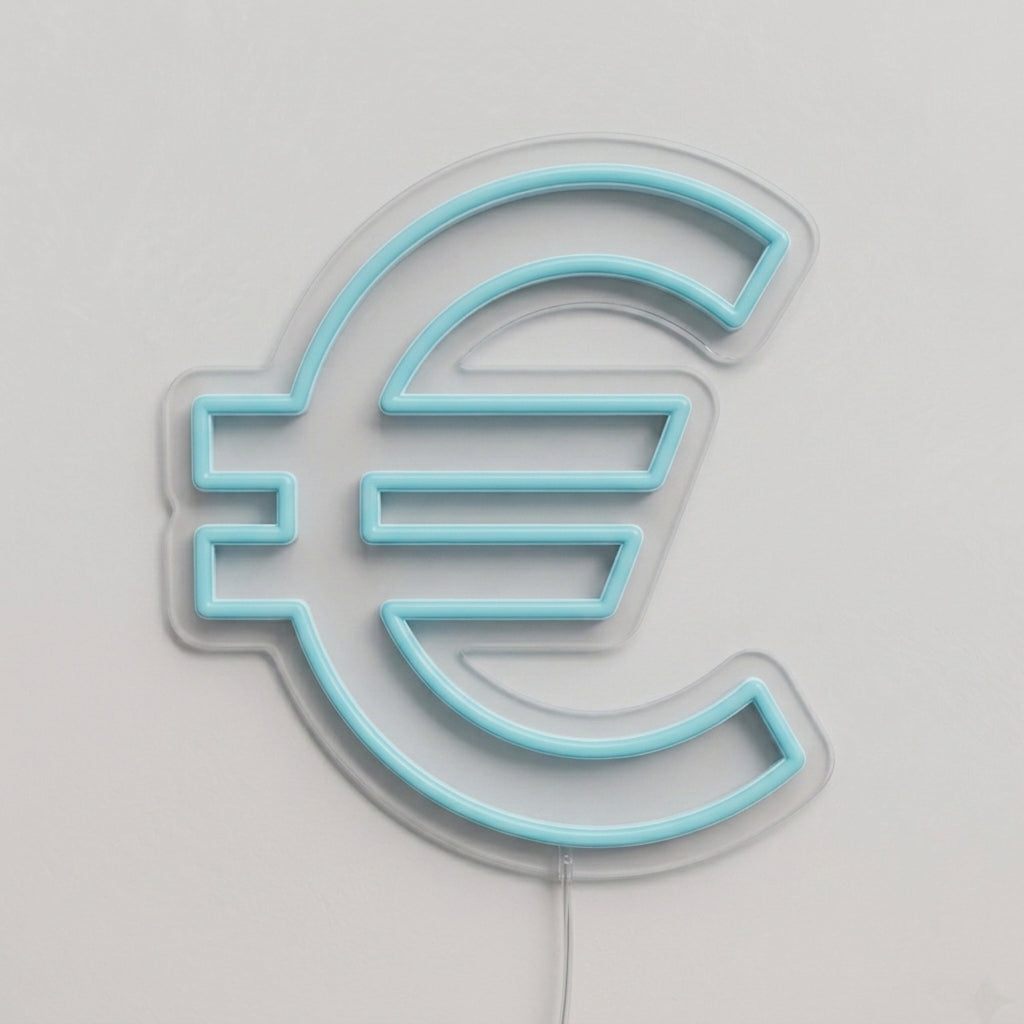 Enseigne néon LED EURO — décoration sur le thème money, fabriquée sur-mesure par Lumicorne (vue 2)