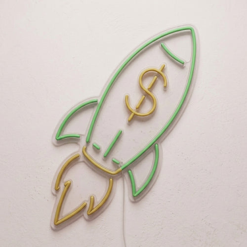 Enseigne néon LED $ ROCKET — décoration sur le thème money, fabriquée sur-mesure par Lumicorne (vue 2)