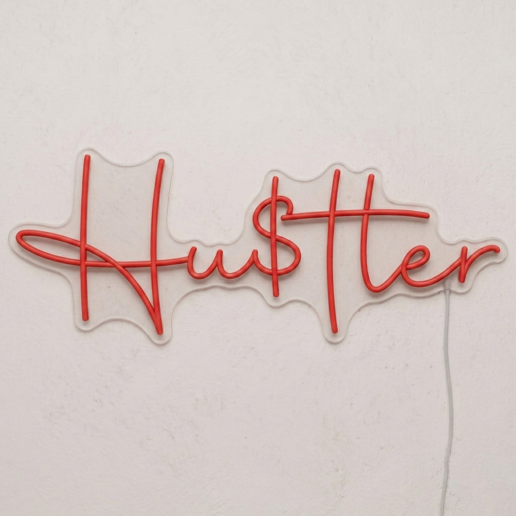 Enseigne néon LED HUSTLE — décoration sur le thème money, fabriquée sur-mesure par Lumicorne (vue 2)