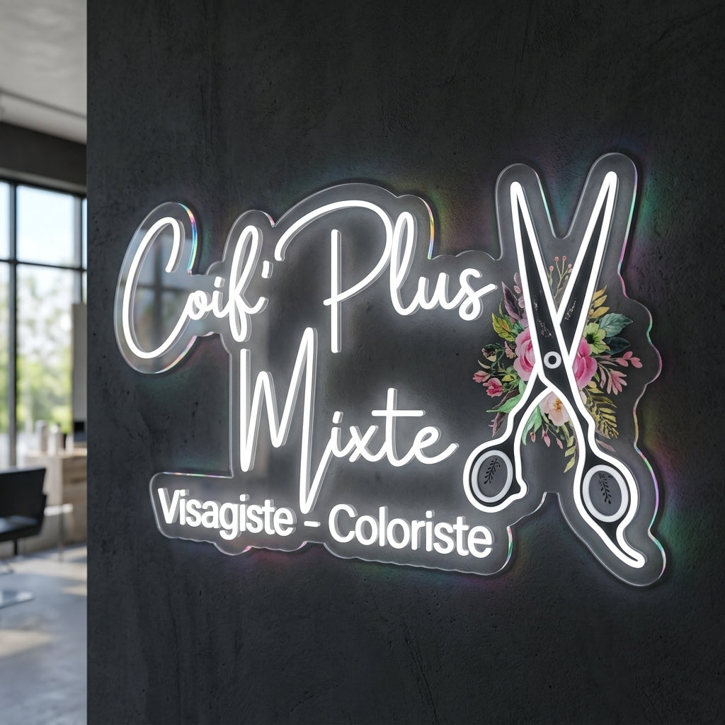 Coif plus mixte - Enseigne néon LED personnalisé