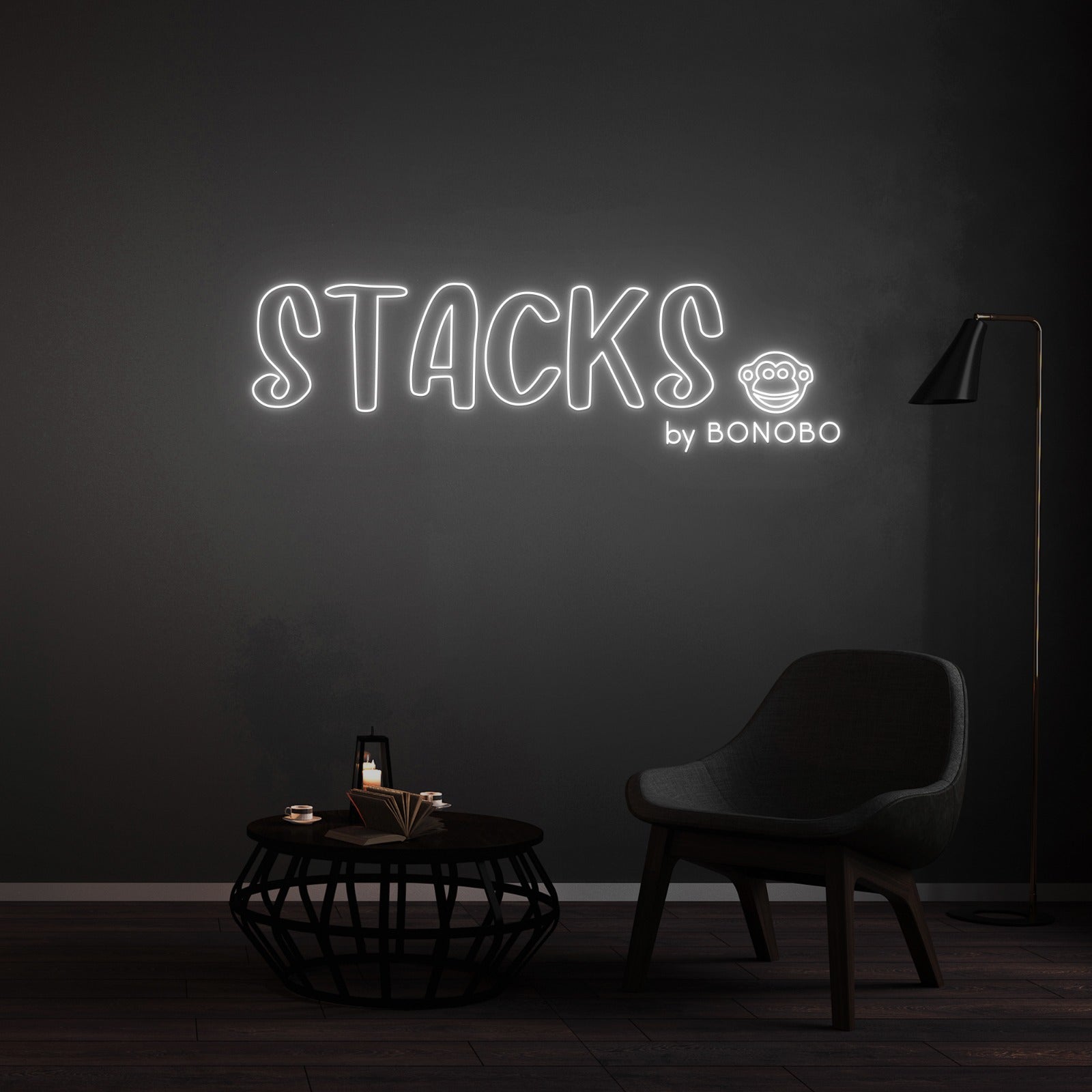 Custom LED Neon Sign 105cm x 75cm BONOBO X SNACKS by BONOBO