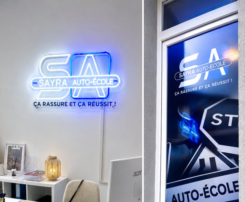 Enseigne LED néon Lumicorne : SAYRA AUTO ÉCOLE 