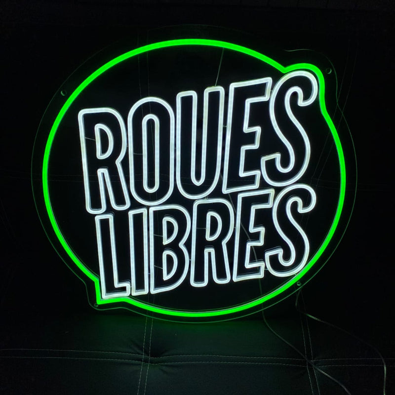 Enseigne LED néon Lumicorne : Roues Libres 