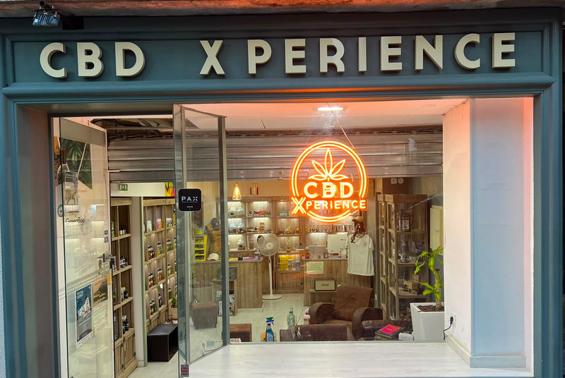 Enseigne LED néon Lumicorne : CBD XPERIENCE Enseigne extérieure de vitrine, orange, néon LED flex, 50cm