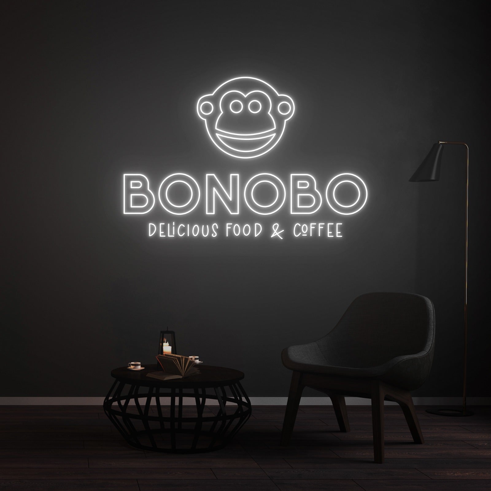 Custom LED Neon Sign 105cm x 75cm BONOBO X SNACKS by BONOBO