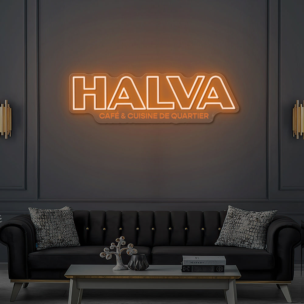 Enseigne LED Néon Personnalisée Halva, café & cuisine de quartier