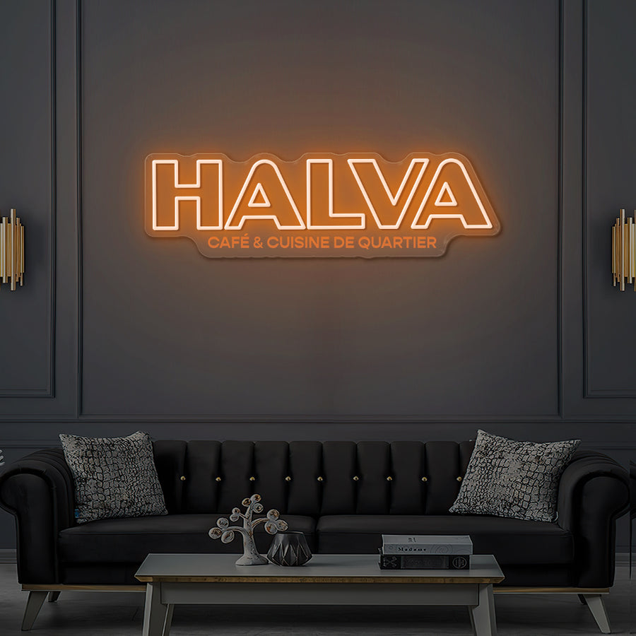 Enseigne LED Néon Personnalisée Halva, café & cuisine de quartier