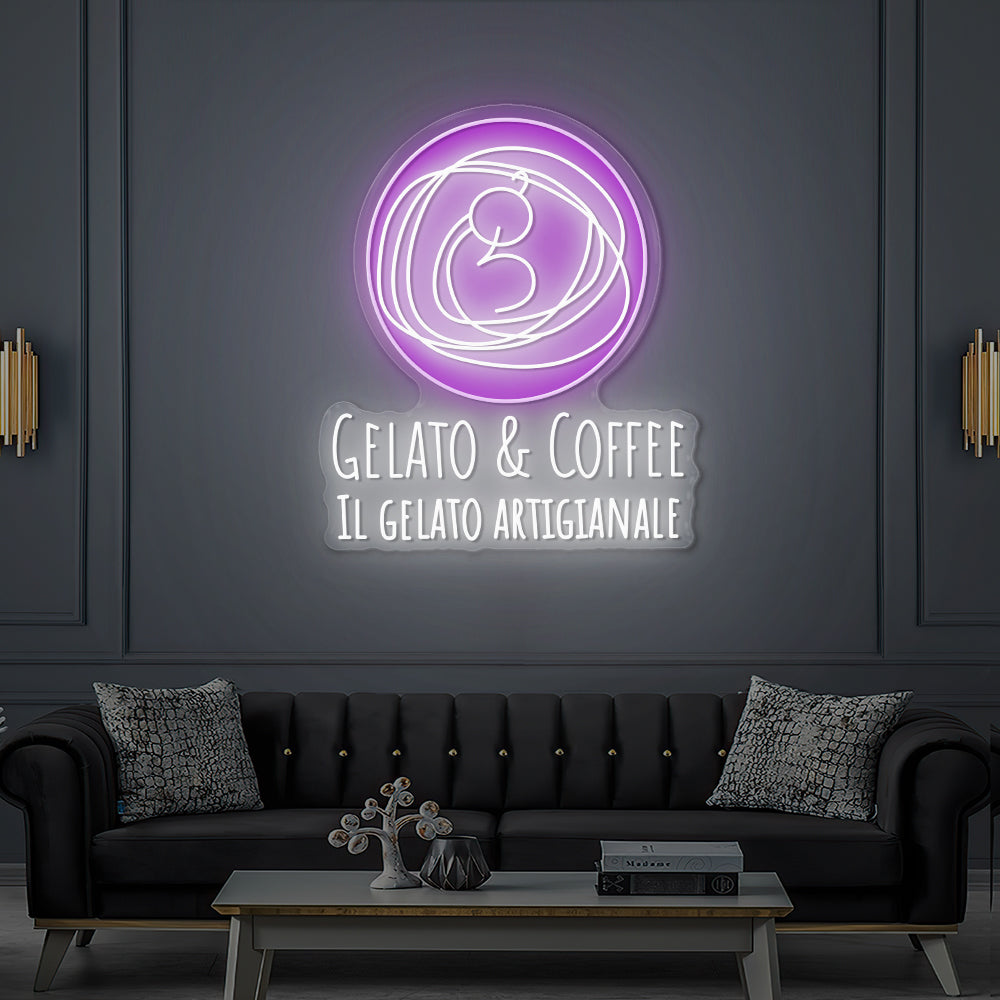 Enseigne LED Néon Personnalisée Gelato & Coffee Artisan Glacier