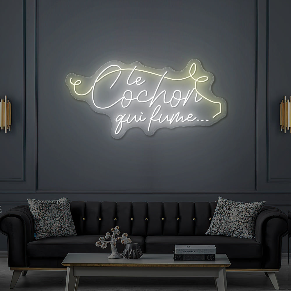 Enseigne LED Néon Personnalisée Le Cochon qui fume