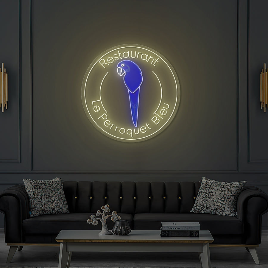 Enseigne LED Néon Personnalisée Le Perroquet Bleu