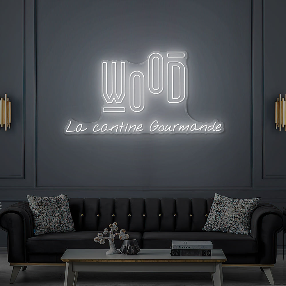 Enseigne LED Néon Personnalisée Wood la cantine gourmande