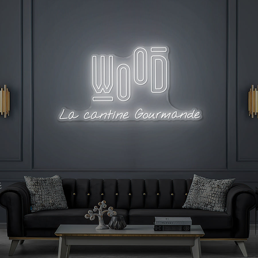 Enseigne LED Néon Personnalisée Wood la cantine gourmande