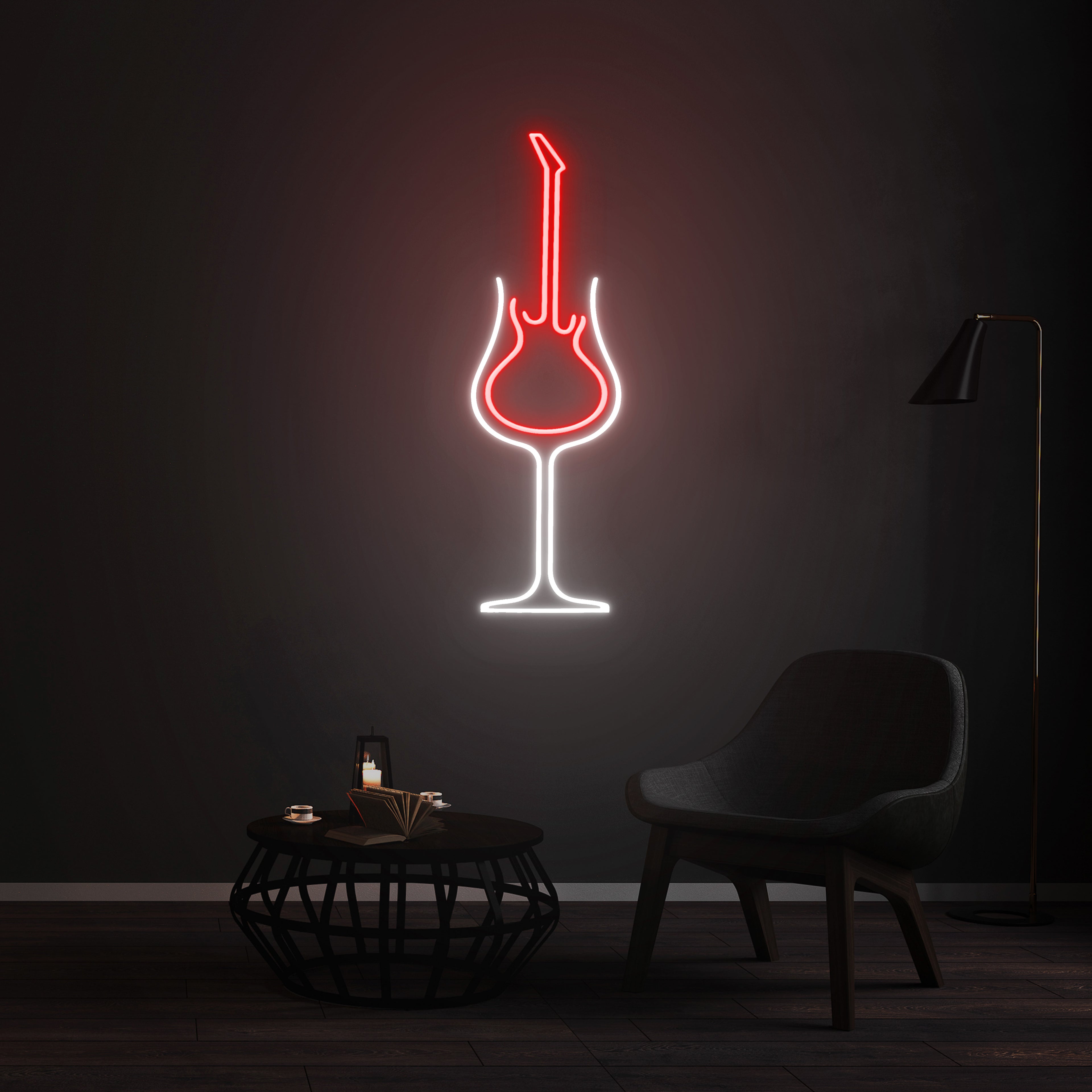 Customizable LED Neon Sign - Wine & Guitar